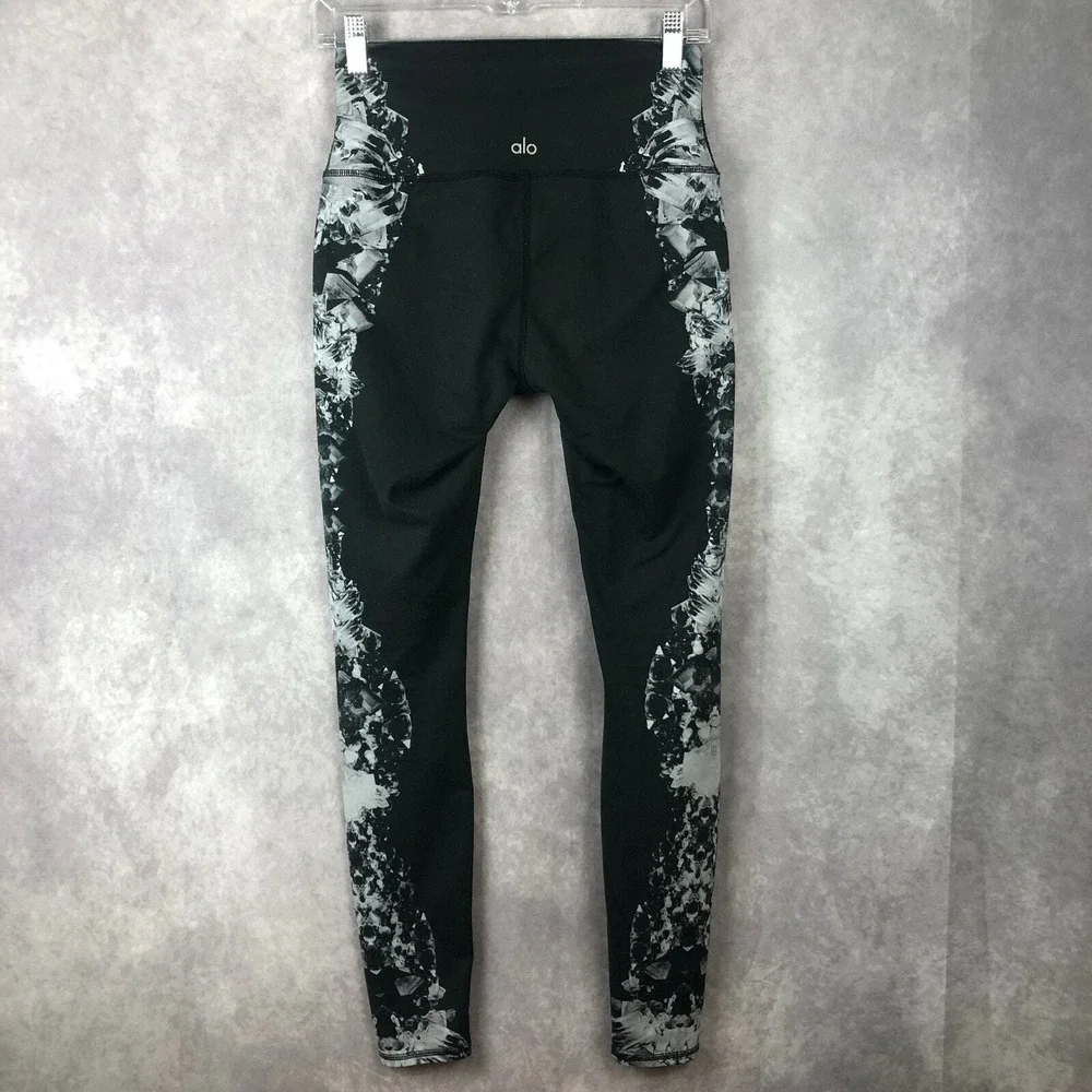 Alo Yoga Leggings Pants Womens XS Gray White Abstract Pattern Full‎ Length
